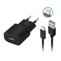 Forever USB Oplader og Lightning Kabel 1A - Sort 