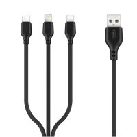XO NB103 - 3i1 - USB Kabel - Lightning / USB-C / Micro USB - Sort  