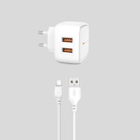 XO L61 2 x USB med MicroUSB Kabel - 2.4 A - Hvid