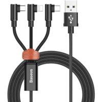 Baseus MVP 3-in-1 kabel USB til 1x USB-C, 1x Lightning og 1x Micro - 3.5A - 1,2 Meter - Sort