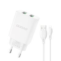 DUDAO A2EUL Oplader 12W 2.4A - 2 x USB & 1 Meter Kabel USB - Lightning - Hvid