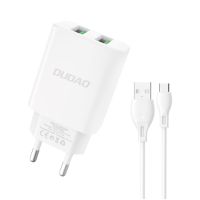 DUDAO A2EUT Oplader 12W 2.4A - 2 x USB & 1 Meter Kabel USB - USB-C - Hvid