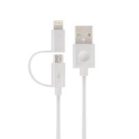 Forever 2in1 USB til Micro + Lightning kabel - 1 Meter - Hvid