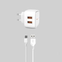 XO L61 2 x USB med USB-C Kabel - 2.4 A - Hvid