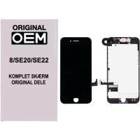 iPhone 8 / SE20 / SE22 skærm - Original LCD (Refurbished) - Komplet enhed m/ dele - Sort