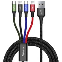 Baseus Fast 4-in-1 kabel USB til 2x Lightning, 1x USB-C og 1x Mikro - 3.5A - 1,2 Meter - Sort