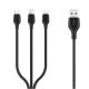 XO NB103 - 3i1 - USB Kabel - Lightning / USB-C / Micro USB - Sort  