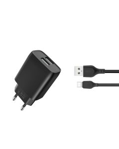 XO L57 2 x USB Oplader med USB-C Kabel - 2.4 A - Sort