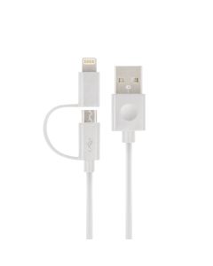 Forever 2in1 USB til Micro + Lightning kabel - 1 Meter - Hvid