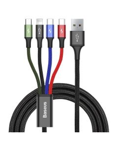 Baseus Fast 4-in-1 kabel USB til 2x USB-C, 1x Lightning og 1x Mikro - 3.5A - 1,2 Meter - Sort