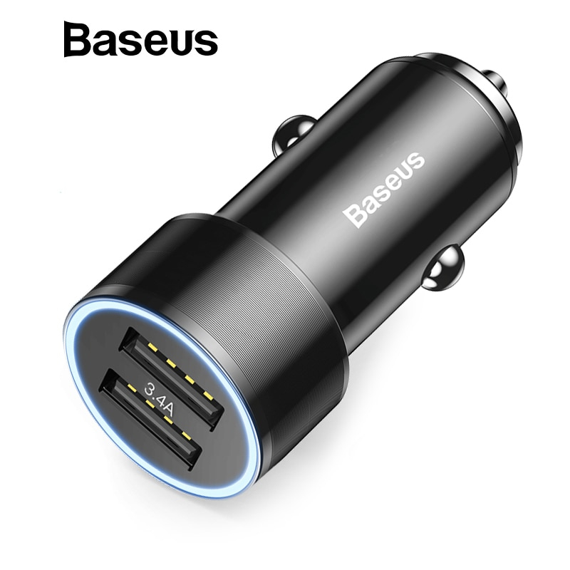 baseus small screw 3.4a dual-usb car charger black